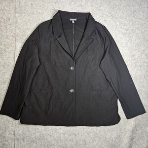 Eileen Fisher Womens Black Viscose Blend Two-Button Blazer Professional Work XL